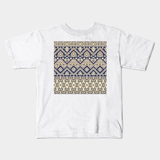 Blue and brown ethnic pattern Kids T-Shirt